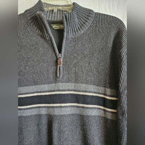 Eddie Bauer Sweater Men's XL Gray Mock Neck 1/4 Zip Pullover Ribbed Cotton EUC - Picture 4 of 7